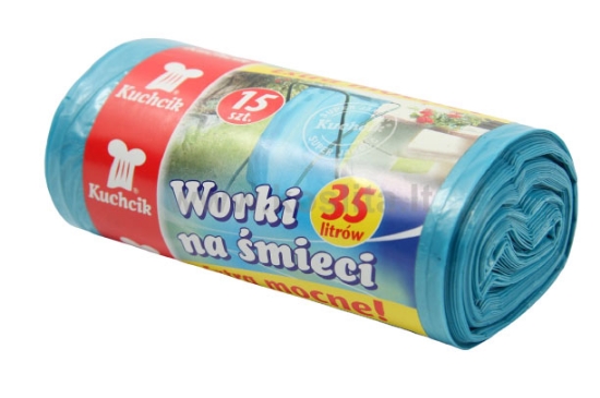 Stiprūs mėlyni šiukšlių maišai KUCHCIK 35 l, 15 vnt paveikslėlis