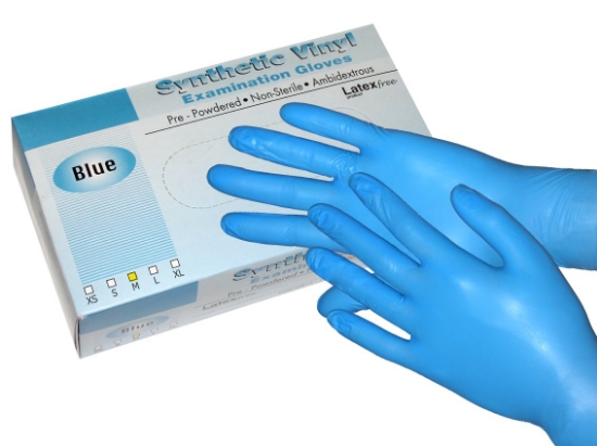 Изображение Виниловые перчатки XL, синие, 100 шт