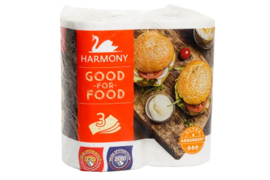 Изображение Бумажные полотенца HARMONY GOOD FOR FOOD 3 слоя (рул./16,5 m 76 листов), 2 шт.