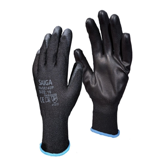 Изображение Megztos pirštines lietos juodu poliuretanu (7)